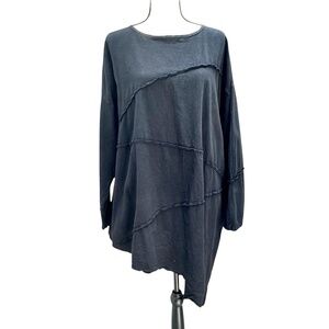 MARIA DE GUADALAJARA BLACK LONG SLEEVE COTTON ASYMMETRICAL HEM TUNIC